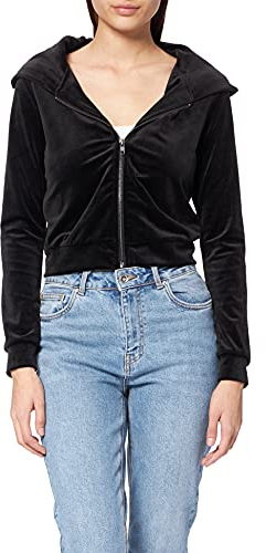 Urban Classics Felpa con Cappuccio da Donna in Velluto con Cerniera, Nero, S