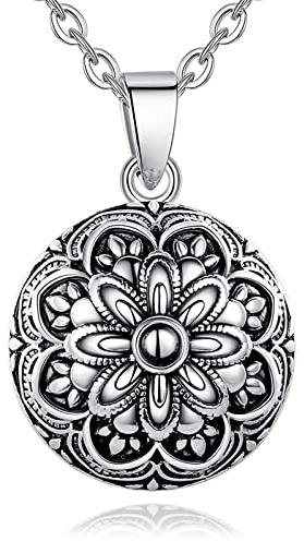 EUDORA Harmony Ball Collier Bola de Grossesse avec Chaine, Collier Musique Carillon Bell Pendentif Fleur de Vie pour Femmes Enceinte Future Maman Cadeau Original, 114cm+76cm