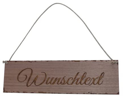 Wunschtext Schild Shabby Chic Personalisiert Deko Nussbaum Geschenk Holz 28 x 8 cm Wanddeko Wandbild Hängeschild mit Kordel
