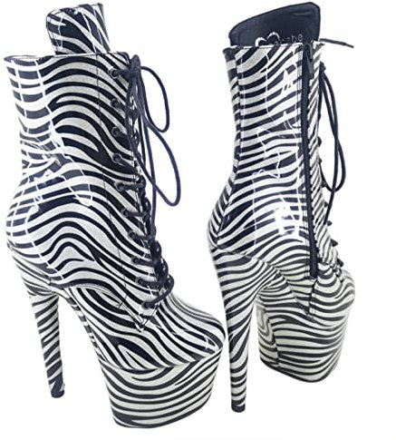 curtain 17CM Tacchi a Spillo con Plateau Stivaletti Moda Zebra Pattern Stivali a metà Polpaccio Fetish Tacchi Alti Stivali con Cerniera Sexy Stripper Club Pole Dance Shoes,Zebra Pattern,38
