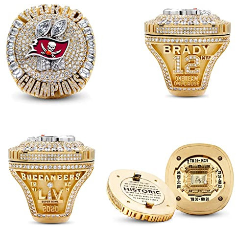 PUYYDS Super Bowl Championship Ring Flip Herrenring Gold Luxus Schmuck Herrenringe Sammeln Holz Geburtstagsgeschenkbox