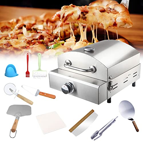 Outdoor Gas Pizzaofen aus Edelstahl mit Pizzastein, Pizzastein, Pizzaschieber, Holzofen, Mobiler Backofen, für Garten, Outdoor & Camping, Pellets, Kohle und Briketts Geeignet