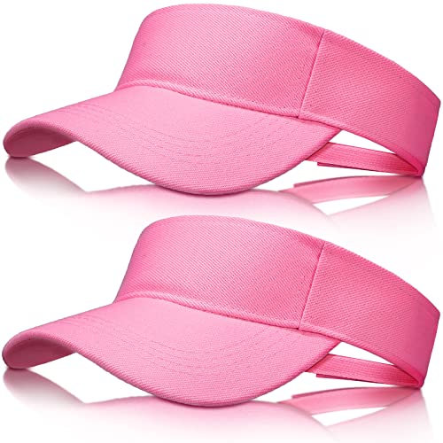 2 Stück rosa lange Krempe Sonnenblenden für Mädchen und Frauen, verstellbares Sportkleidung, Schweißband, athletisches Visier, Hut für Tennis, Golf, Outdoor-Sport, Pink, Einheitsgröße