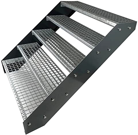 Scale con griglia in acciaio Premium 5 Gradini Completamente zincata e Antracite Traversi verniciati a polvere - Dimensioni (L x L x H) 101cm x 80cm x 95cm