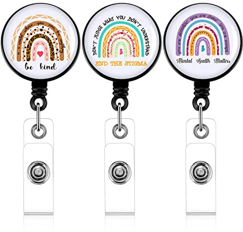Lot de 3 porte-badges rétractables pour la santé mentale - Avec pince crocodile - Pour infirmières, médecins, volontaires