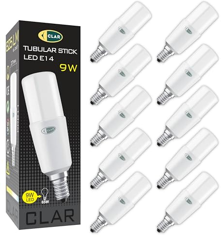 CLAR E14 LED Lampe Stabform 9W Energiesparlampe, LED Längliche Glühbirne Kaltweiß 6000ºK (Pack 10)