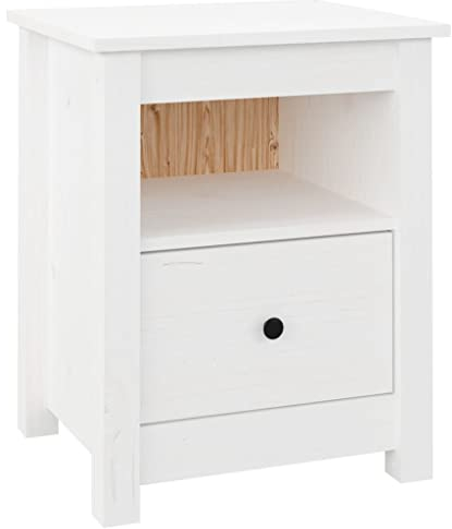 vidaXL Nachttisch 1 Schublade 1 Fach Nachtschrank Nachtkonsole Nachtkommode Schlafzimmer Schrank Kommode Weiß 40x35x49cm Massivholz Kiefer