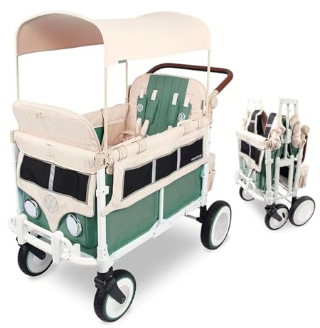 WONDERFOLD Volkswagen Quad Kinderwagen & Buggys - 4-Sitzer mit Klassischer VW Stoßstange, Funktionierenden Scheinwerfern und Retro All-Terrain XL Rädern - Neues Modell