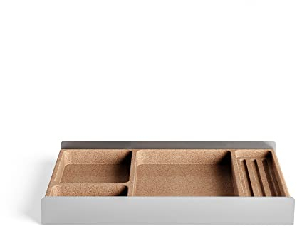 Raico Schreibtischablage mit Fächern, Kork & Aluminium, Auffangbehälter, Stiftablage, geholte Alternative Schublade für Schreibtisch-Aufbewahrung, Schreibwaren-Organizer (Light)