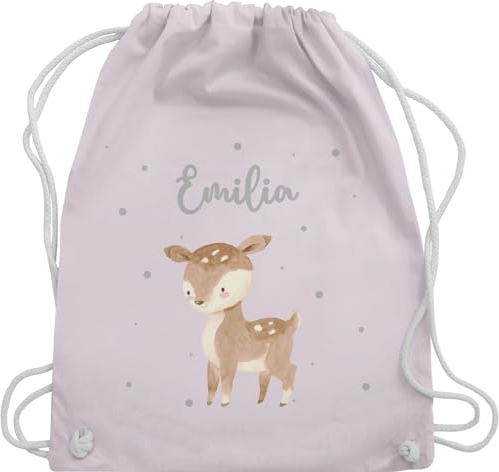 Turnbeutel Rucksack - Süßes Reh mit Namen personalisiert I - Unisize - Pastell Rosa - kita beutel kindergartenrucksack rehkitz name stoffbeutel turnsackerl kindergarten
