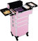 Yaheetech 4 in 1 Beauty Case Rolling Cosmetics Organiser Makeup Vanity Case Lockable Hairdressing Trolley Pink