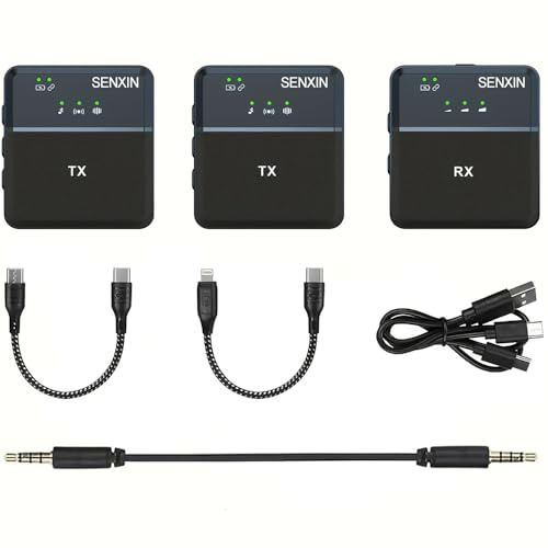 SENXIN SX9 Wireless Microphone for PC/iPhone & USB C/Camera (2 Microphones 1 Receiver) Ultra-Long Life 360 ° Intelligent Noise Reduction HD Radio Double vlog/Live/Video Recording
