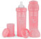 Twistshake 2x Anti-Kolik Babyflasche mit Milchpulverbehälter und Mixer - 330 ml | Brustähnliche Brustwarze aus Silikon mit schnellem Durchfluss | BPA-freie | Geeignet für Babys ab 4 Monaten | Rosa