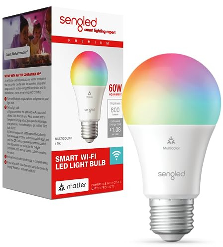 Sengled Matter LED Smart Light Bulb (A19), Multicolor, Compatible with Alexa, 60W Equivalent, 800LM, Instant Pairing, 1-Pack