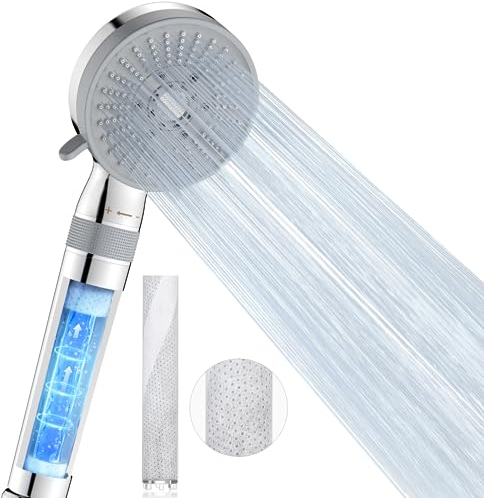 Luxear Pommeau de Douche Haute Pression, Pommeau de Douche Economie Deau avec 5 Modes de Jet Pression d'eau Réglable Pommeau de Douche Anti Calcaire Douche Autonettoyante avec 2 Filtre, Chrome