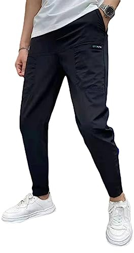Herren High Stretch Multi-Pocket Skinny Cargo Hose 2023 Neue Casual Wandern Outdoor Sweatpant Casual Jogger Pant (Black,32(70-75kg))