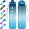 EYQ 1L Trinkflasche, Wasserflasche mit Strohhalm, Tritan BPA Free Auslaufsicher Sport Flasche, Sportflasche mit Zeitmarkierung für Schule Fitness Gym Sport-Dunkelblau