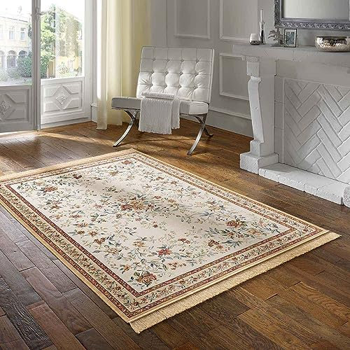 Taracarpet Teppich Palazzo Royal Antique Roses Bordüre Gold 067x105 cm Kurzflor Orientteppich Teppich für Wohnzimmer Esszimmer und Schlafzimmer