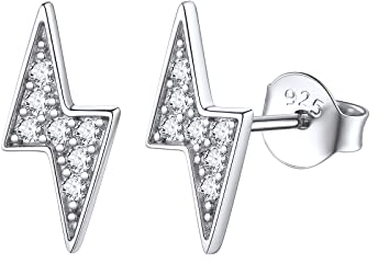 FOCALOOK Ohrringe Mädchen Ohrstecker Silber 925 Silver Earrings Zirkonia Ohrringe Blitz Medizinische Ohrstecker Earrings Piercing Ohr Modeschmuck Accessoire