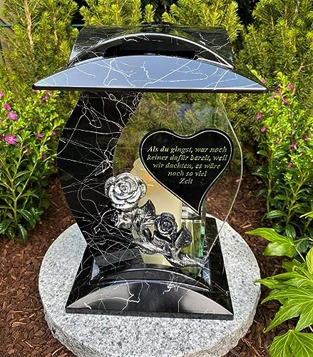 Grablampe Handmade NEU mit Rose und Motiv '' Als du gingst war noch keiner dafür bereit, Weil wir dachten, es wäre noch so viel Zeit.'', Grablicht Grabschmuck Gartenlampe incl.Grabkerze