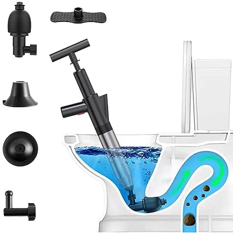 WCIC Déboucheur WC 5-en-1 Professionnel Haute Pression | Ventouse à Air Comprimé pour Toilette/Lavabo/Baignoire | Élimine Bouchons Cheveux et Papier | Nettoyage Canalisations Expert (Noir)