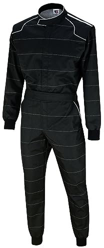 TK Klassischer Kart-Anzug für Erwachsene, Rennen/Rallye/Motocross, einteiliger Cordura-Karting-Anzug, Schwarz , XL