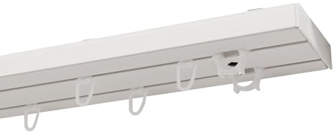 Garesa Gardinenschiene 2-läufig, Weiß I Vorhangschiene aus Kunststoff inkl. Gleiter I Vorgebohrt zur Deckenmontage I Auch für mittelschwere Vorhänge I 220cm