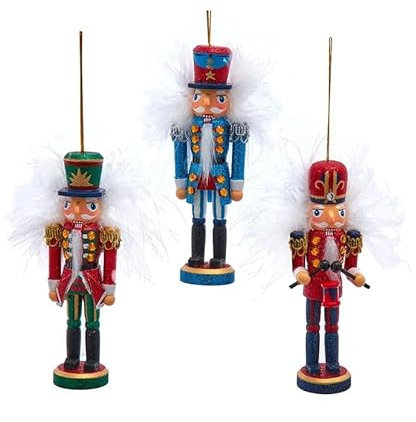 Kurt S. Adler Hollywood HA0671 Nussknacker aus Holz, 15,2 cm, bunt, König und Soldat, Weihnachtsbaumschmuck, festliche Dekoration, 3 Stück