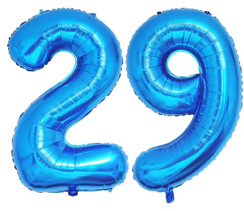 Ponmoo 40 inches Foil Balloons Numbers 29/92 Blue (101cm), Inflatable Helium or Air, Giant Balloon Number 0-9, 10-29, 30-100, Grand Balloons for Anniversary Wedding Birthday Party Decoration