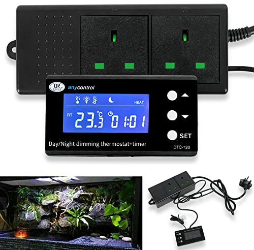 CUSROS PID Day Night Thermostat Dimming Timer, Temp Controller Dimmer, Digital LED Reptile Thermostat Plug Socket for Heat Lamp Heaters for Snake,Lizard,Tortoise,Vivarium,Terrarium Aquarium