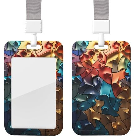 Id Badge Holder with Lanyard Raised Jigsaw Puzzle Print Badge Holder Waterproof Plastic Card Sleeve Breakaway Neck Lanyards Name Tag for Work Office Doctor Nurse