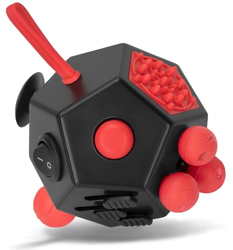 Milifox Fidget Cube 12 Faces - Jouet Fidget Cube pour Adultes et Enfants atteints de TDAH, TDA, Autisme, Anti-Stress, Soulagement de l'Anxiété Original Infinity Toys(Noir Rouge )