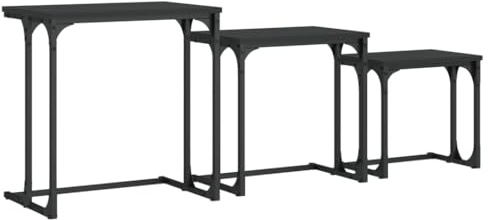 vidaXL Satztische 3 STK., Satztisch Couchtisch mit Metallrahmen, Beistelltisch Sofatisch für Wohnzimmer Schlafzimmer Büro, Tisch Kaffeetisch, Schwarz Holzwerkstoff