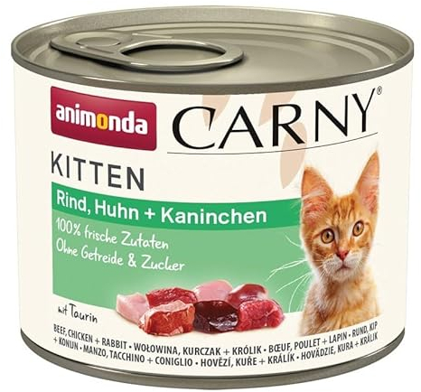 animonda Carny Kitten Nassfutter für Katzen, Katzenfutter Dosen nass für Kitten, Rind, Huhn + Kaninchen 12 x 200 g