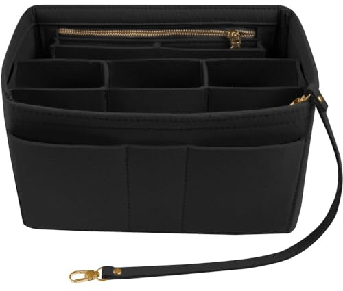 Coyanyu Organizer per Borsa in Feltro, Multitasche Tote Borsa Inserto Organizzatore, Interno Borsa Organizer per Donna Tote Bag, Borsetta, con Borsa a Cerniera e Portachiavi, Nero (Large)