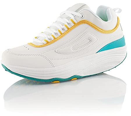 Fusskleidung® Damen Herren Sneaker Abrollsohle Sportschuhe leichte Gesundheitsschuhe Weiss Gelb Türkis EU 41