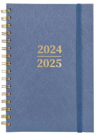 Terminplaner 2024 2025 von Fikiro - Wochenplaner A5 -Schülerkalender 2024/2025 - Tagesplaner Agenda mit Monatstaben Juli 2024 - August 2025 - auf Deutsch Terminkalender mit Innentasche(Graublau)