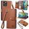 VEEMOS Zipper Wallet Case for Apple iPhone 14 Pro Max Phone Case with Purse Card Holders RFID Blocking Leather Flip Case Book Cover Wrist Strap Women - Brown
