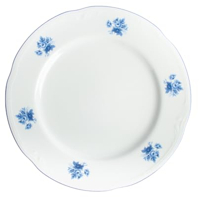FranquiHOgar - SET 6 Platos Llanos de Porcelana Premium - Diseño Elegante con Flores Azules - Apto para Microondas y Lavavajillas - Blanco y Azul, Porcelana