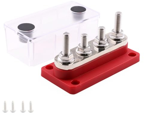 Gloaso 12V Kupfer Sammelschiene 300A Batterie Busbar mit 4x M8 Bolzen Stromverteilerblock, Heavy Duty Sammelschienen 300 Amp Bus Bar 48V DC für Kfz Solar LKW Wohnmobil Van Boot Marine, Rot