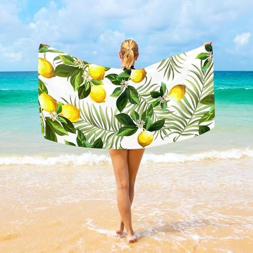 Latwerio Strandtuch Zitrone, 3D Handtuch Zitrone Badetücher, Absorbierendem Strandtuch Mikrofaser Weich Badetuch Groß für Camping Fitnessstudio Reise Strandhandtuch 100x200 cm s3561