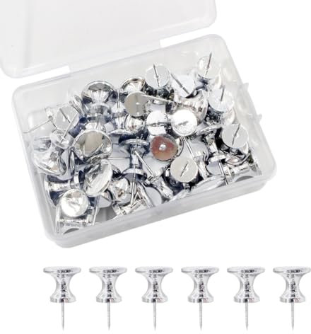 JIHUOO 30 Stück riesige Reißzwecken, große Reißnägel, Wandaufhängung, Reißzwecken, Korktafel, Reißzwecken, Büro, Schreibtisch, Reißzwecken, Kartenmarkierungsnadeln mit Aufbewahrungsbox, Silber