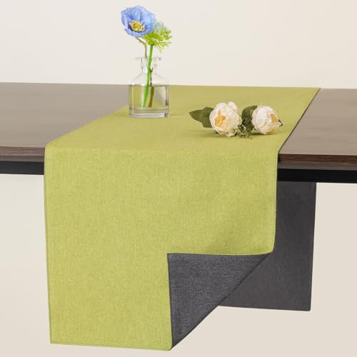 Banchif Tischläufer Abwaschbar Leinen tischläufer Anti-RutschStilvoll Beidseitig und dennoch Pflegeleicht Tischdeko für Esszimmer Party Urlaub Dekoration (Grün-Grau, 30 x 240 cm)