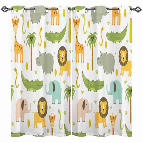 ANHOPE Safari Tier Löwe Elefant Blickdichte Gardinen mit Ösen Thermo Vorhänge Kinder Jungen Mädchen Vorhang Blackout Curtain Wohnzimmer Schlafzimmer Verdunklungsvorhänge 2er Set H 138 x B 107 cm