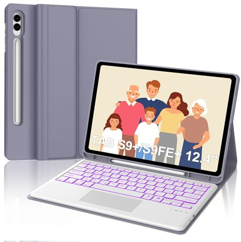 Occtingkind Cover con Tastiera Retroilluminata e Touchpad per Samsung Galaxy Tab S10 Plus/S9 Plus/S9 FE Plus 12,4, 7 Colori Luci, Bluetooth, Italiano, USB C - Tastiera Tab S9 FE Plus - Lavanda