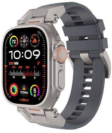 Astorgos Correas Compatible con Apple Watch Ultra 2/Ultra 49mm, S10 46mm, 9/8/7 45mm, SE2/SE/6/5/4 44mm, 3/2/1 42mm, Acero inoxidable 316L Conector y hebilla, Correas deporte para hombreGris