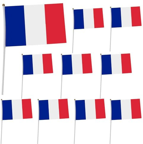 Nbbwwu bandera francesa - 10 banderas francesas de mano con mástiles | Bandera de Francia de 5,5X8,3 pulgadas, banderas pequeñas de para actividades, desfile, deportes, decoración del hogar