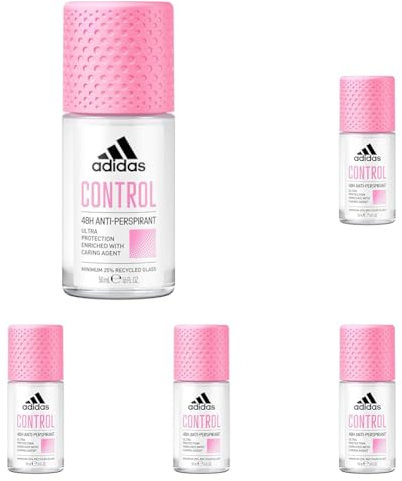 adidas Control Anti-Transpirant Deo Roll-On für sie, 48 Stunden Trockenschutz und langanhaltende Frische, vegan, 50 ml (Packung mit 5)