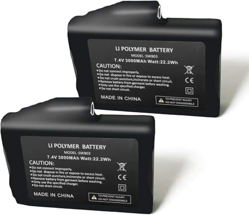 MXJFYY 2 pezzi 7,4 V 3000 mAh 22,2 Wh batteria ricaricabile ai polimeri di litio per guanti riscaldati, calzini riscaldati, cappelli riscaldati, passamontagna riscaldati, solette riscaldate