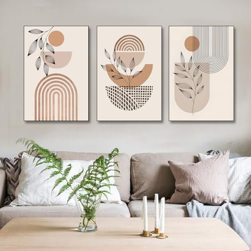 BNREDA 3er Boho Poster Set, Abstrakte Linie Leinwand Wandkunst Bilder,Modernes Geometrisches Linie Poster Wandbilder Deko für Wohnzimmer Schlafzimmer-Ohne Rahmen (A, 40x60cm*3, Ungerahmt)